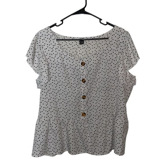 SHEIN Plus Confetti Heart Print Ruffle Sleeve Peplum Blouse Size XL - Picture 3 of 5